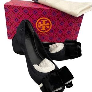 Tory Burch Viola Black Velvet Bow Ballet Flats